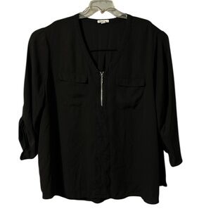 Cato Elegant Black Sheer Blouse with Front Zipper